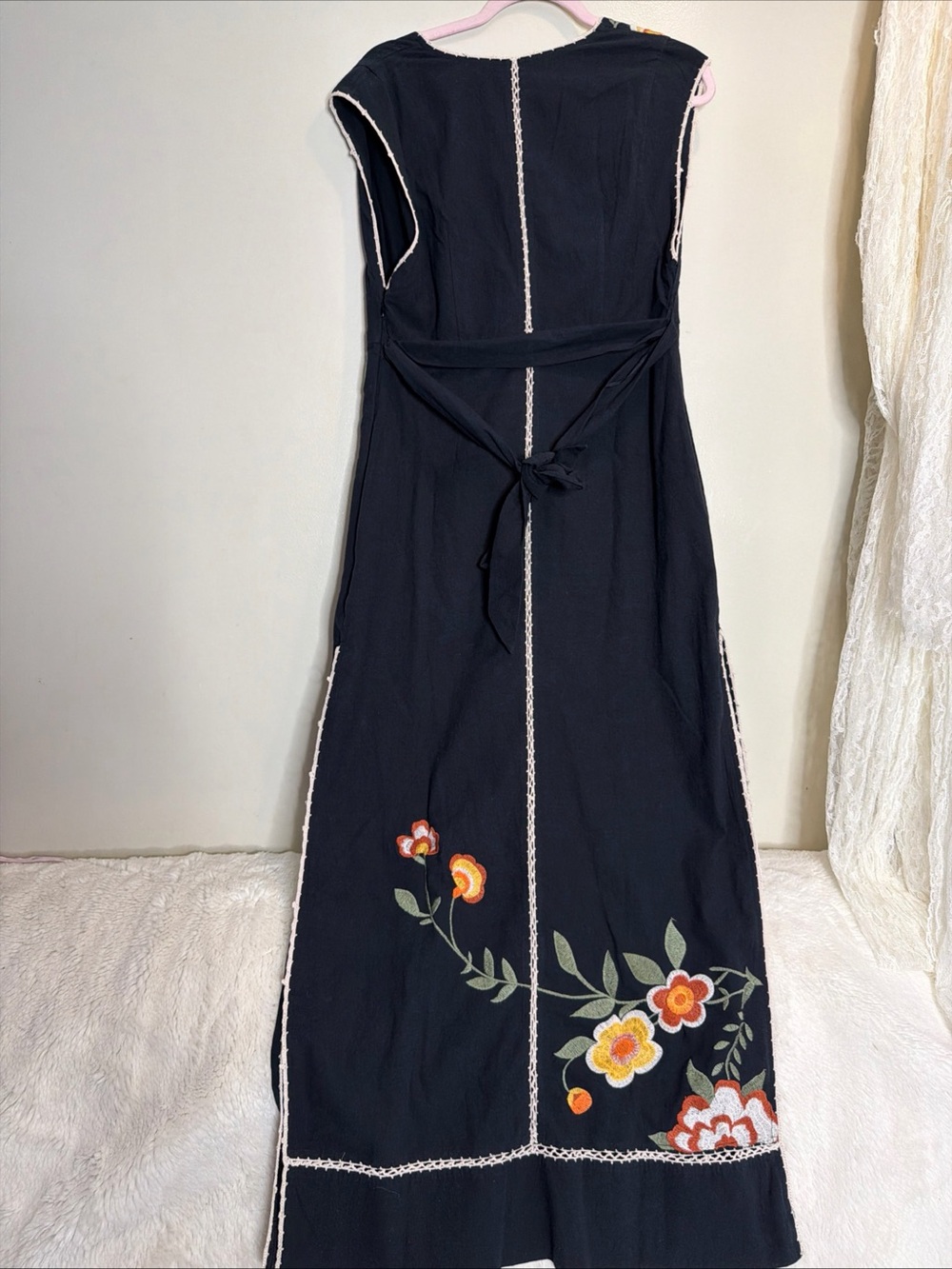 Free People Bo Embroidered Sleeveless Tie Waist Maxi Dress S - Picture 9 of 10